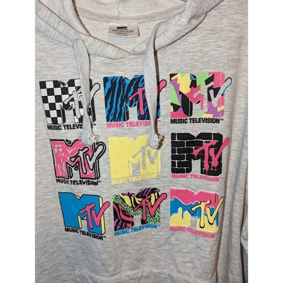Y2K MTV Logo Pocket Hoodie Sweatshirt Gray Men's Size XXL - Picture 2 of 10